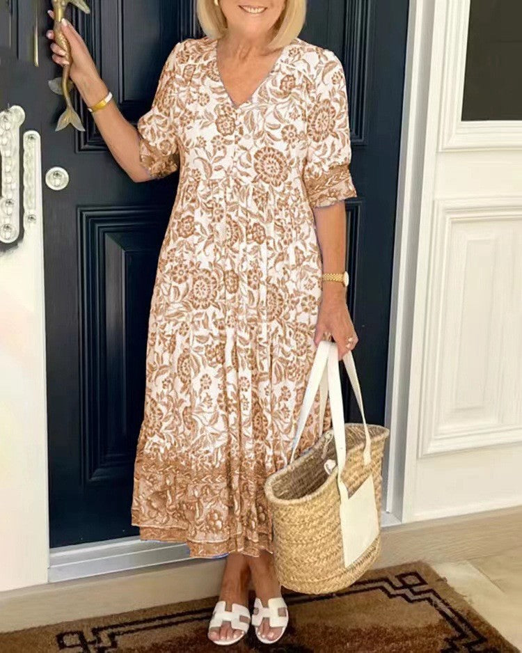Rocío | Chic Floral Maxi Dress with V-Neck Design