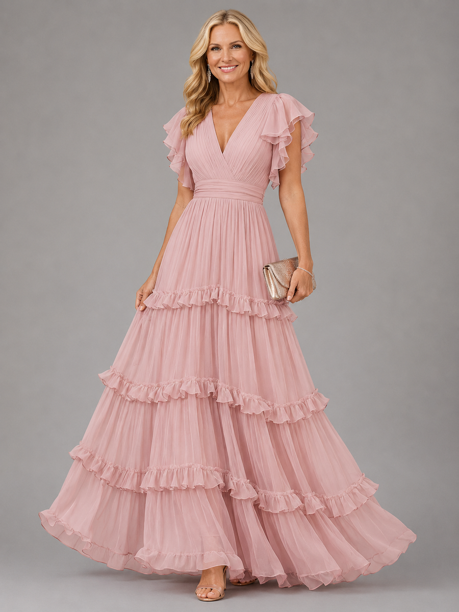 Brielle | V-Neck Short Sleeve Tiered Midi Dress