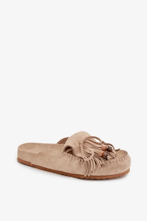 Hilda - Suede Fringe Slip-On Mules