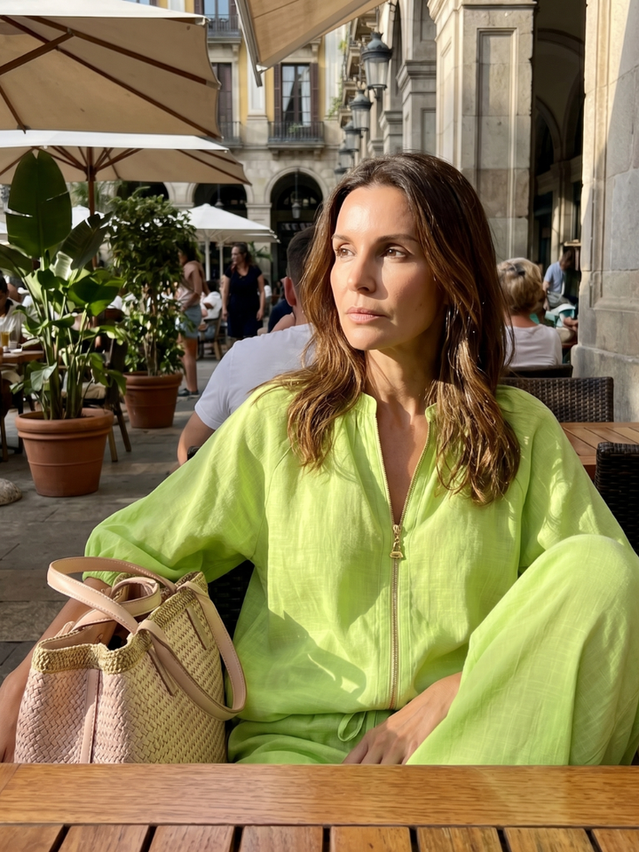 Natalia | Zip-Front Blouson Top with Wide-Leg Trousers