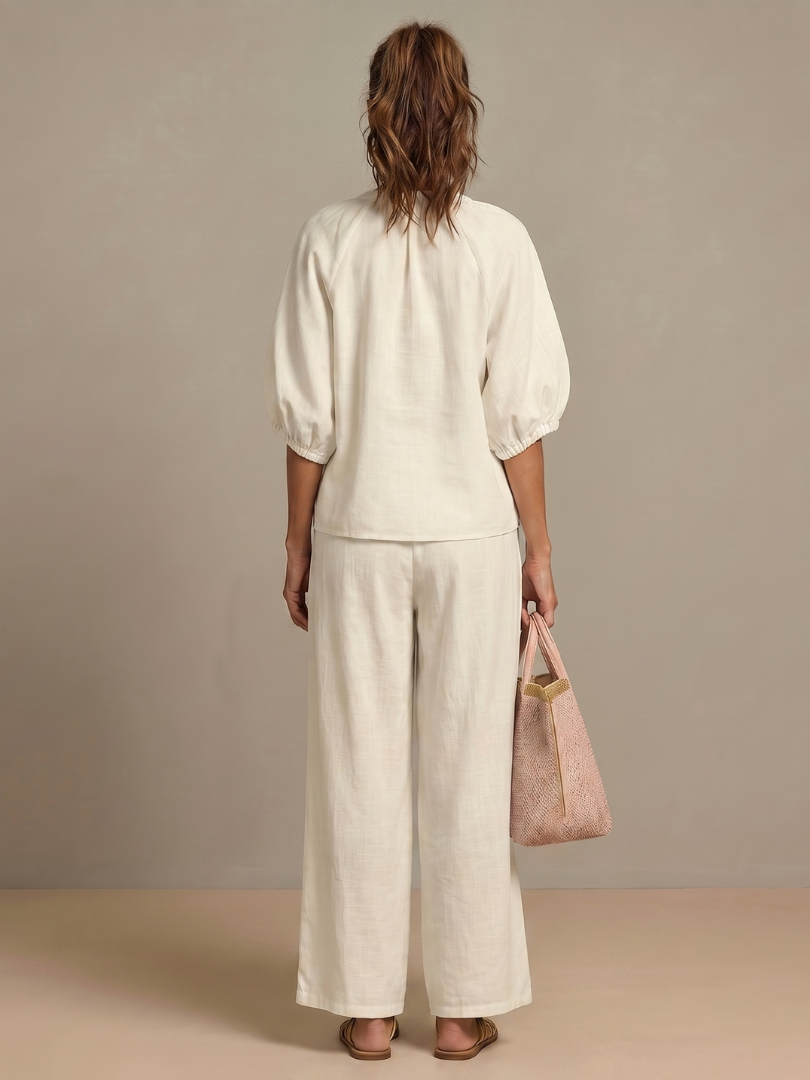 Natalia | Zip-Front Blouson Top with Wide-Leg Trousers