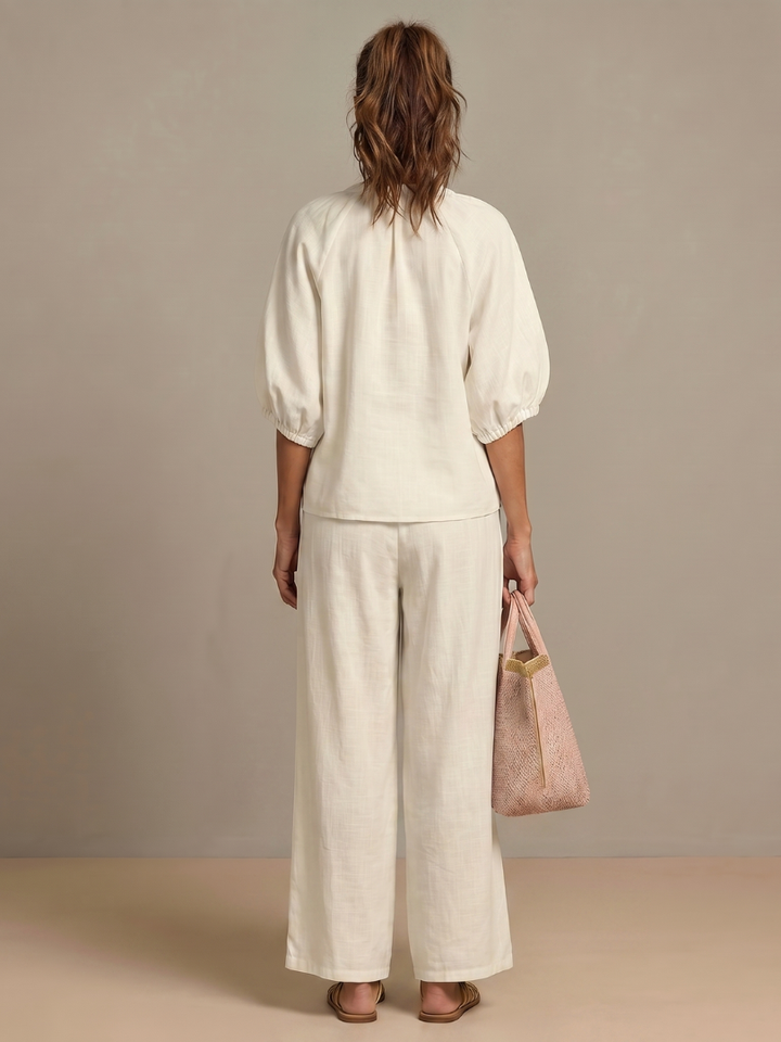 Natalia | Zip-Front Blouson Top with Wide-Leg Trousers