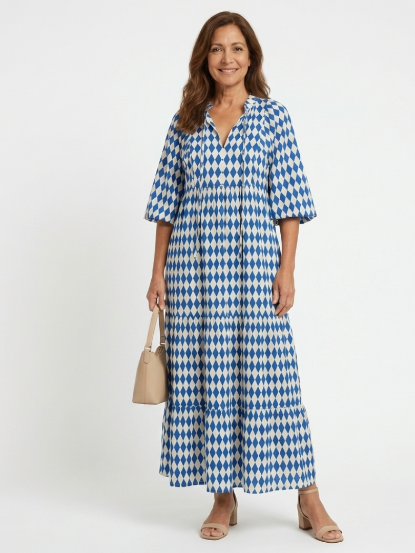 Elodie | Tiered Skirt Dress with Diamond Print
