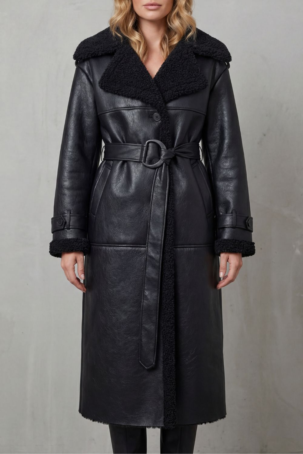 Ravienne | Women's Oversized Belted Warmth Shearling Coat