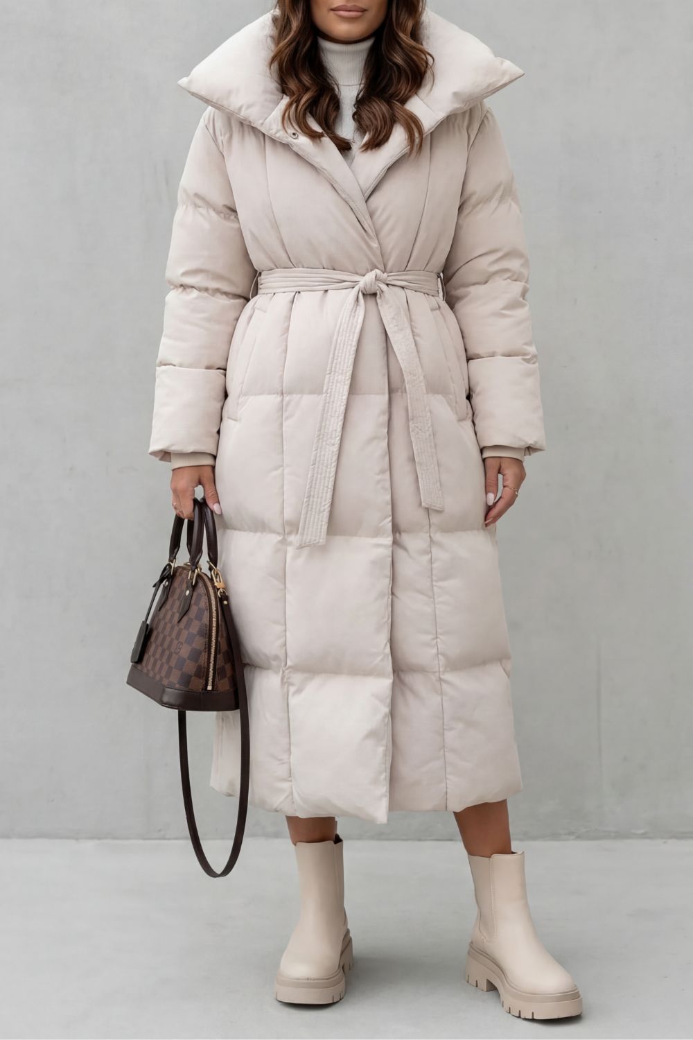 Frescetta | Women's Belted Silhouette Long Padded Puffer Coat