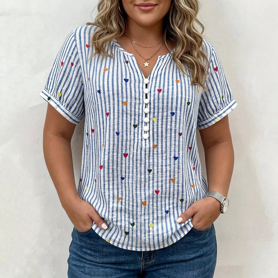 Olivia | Striped Blouse with Heart Print