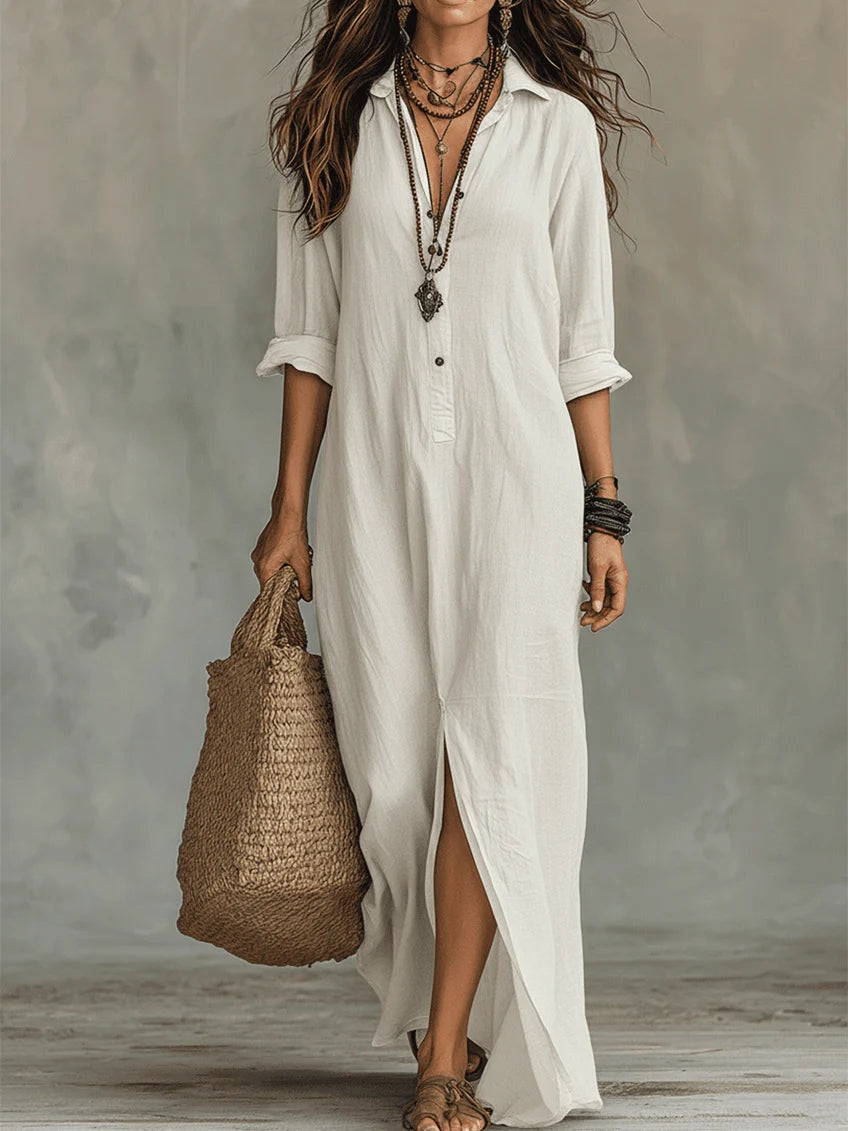 Alessia - Elegant Black Maxi Dress Featuring Button Details