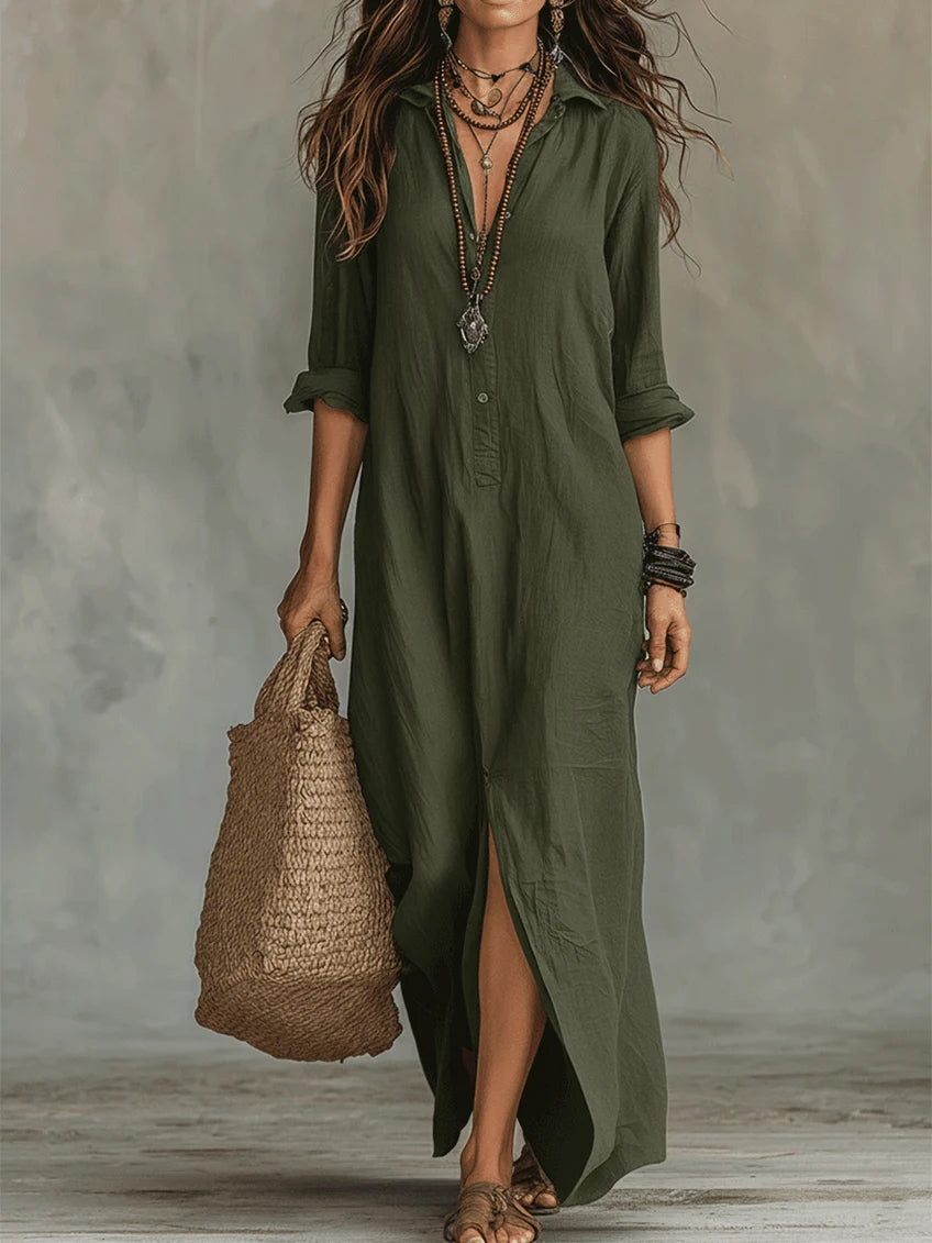 Alessia - Elegant Black Maxi Dress Featuring Button Details