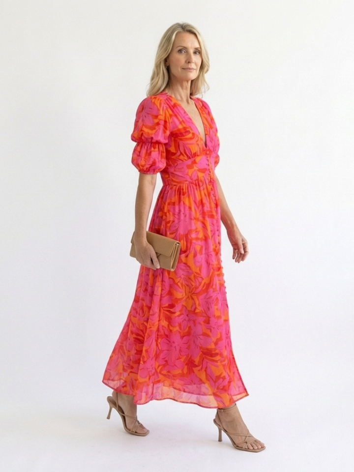 Brielle | V-Neck Short Sleeve Tiered Midi Dress