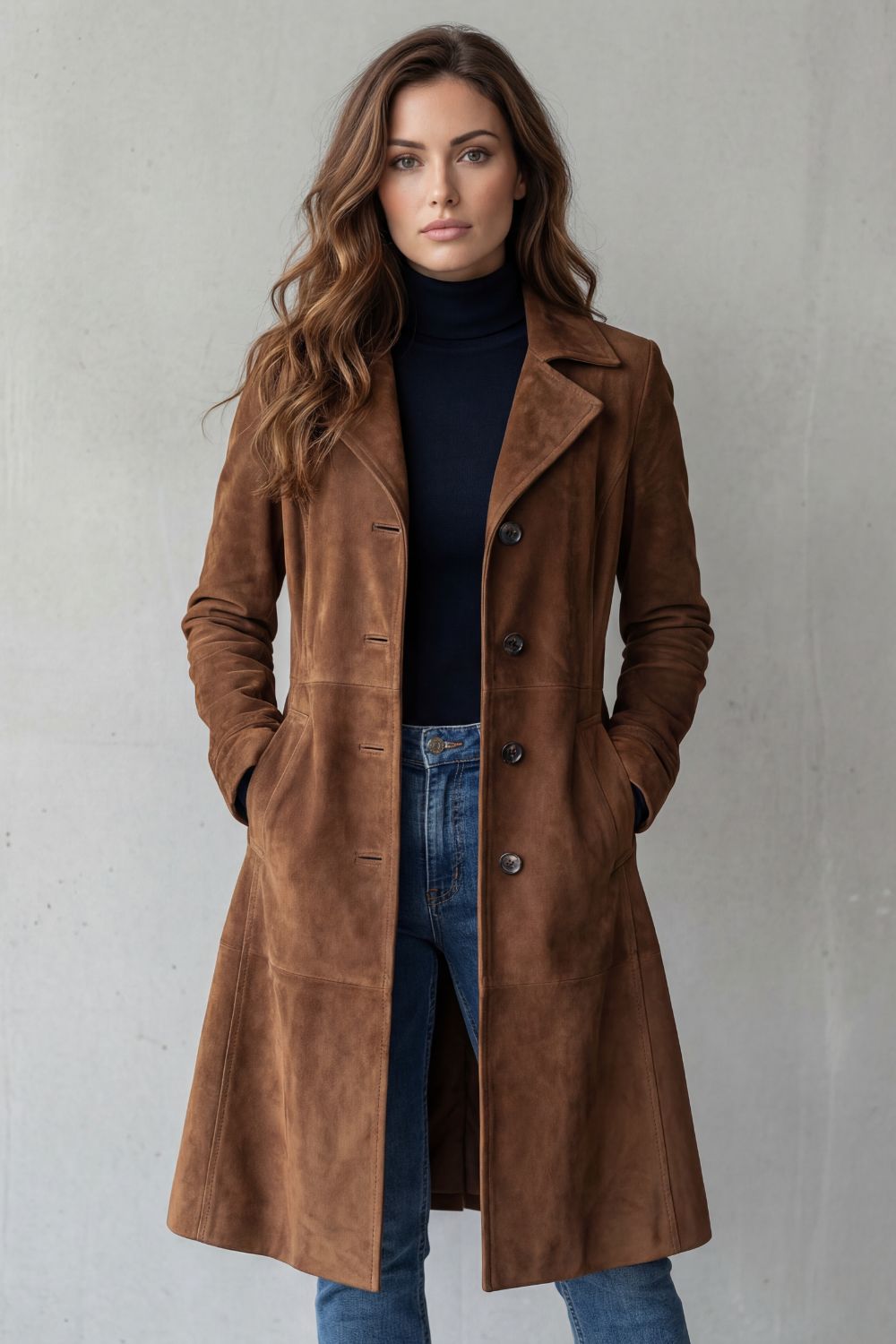 Delvienne | Women's Vintage Suede Finish Longline Coat