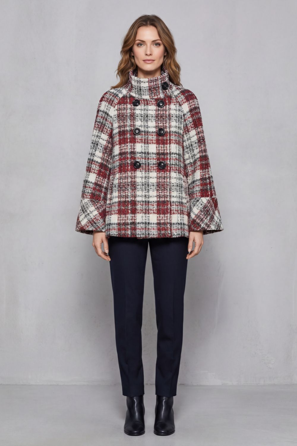 Rosélle | Women's Vintage Check Flair Wool Cape Coat