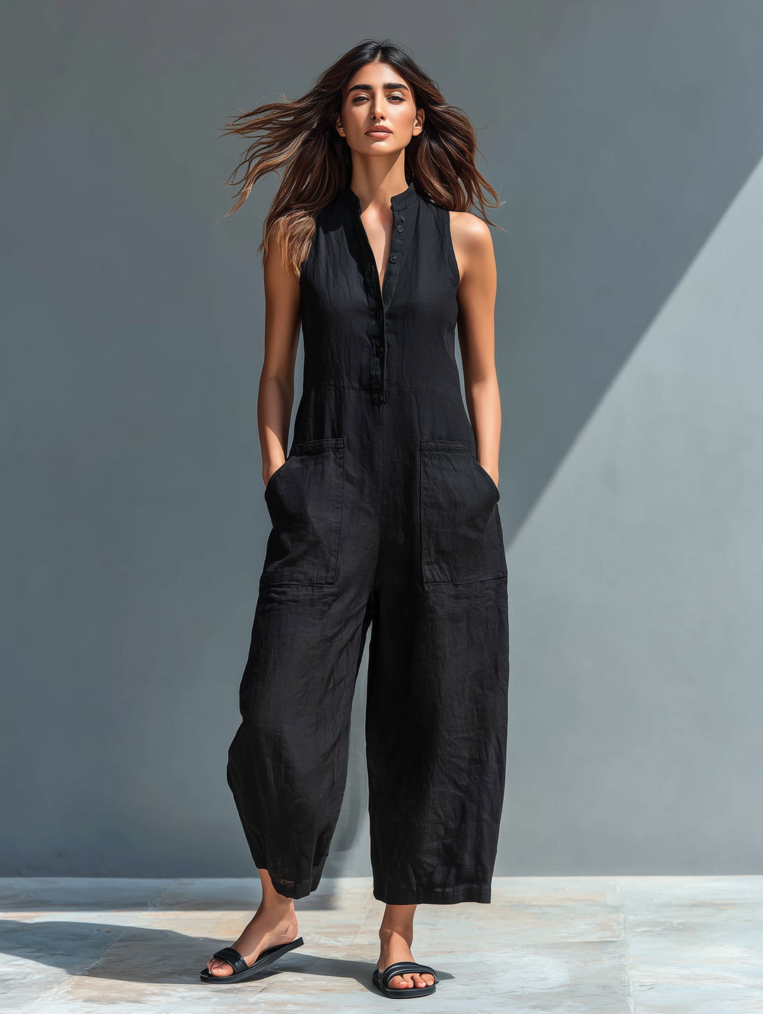 Vittoria | Sleek Black Linen Jumpsuit