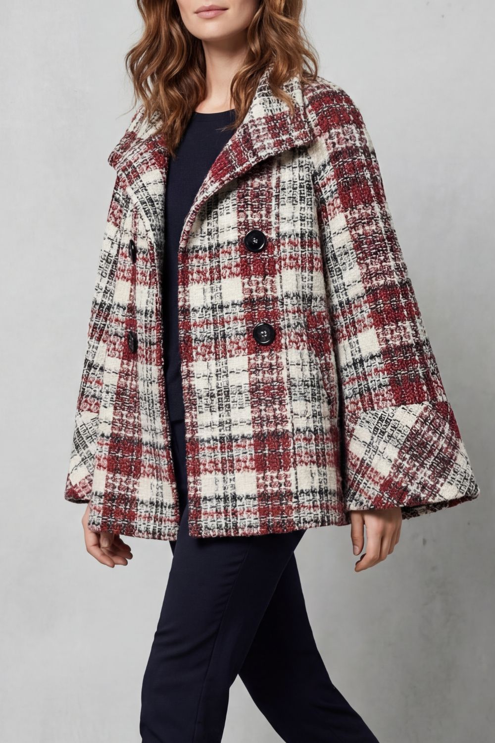 Rosélle | Women's Vintage Check Flair Wool Cape Coat