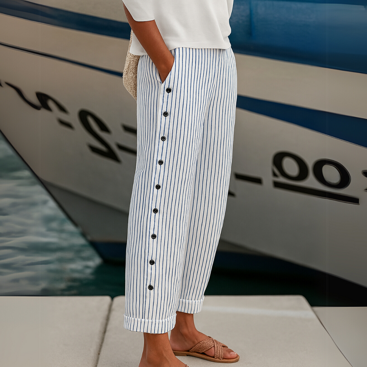 Caitlin | Pantalones Elegantes a Rayas con Botones