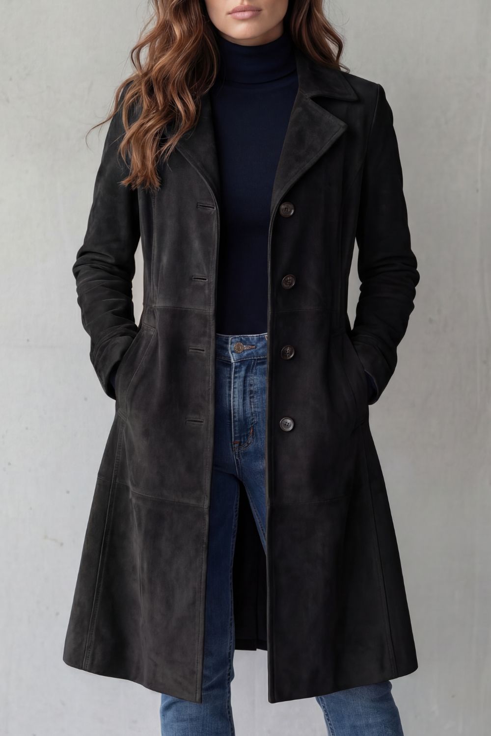 Delvienne | Women's Vintage Suede Finish Longline Coat