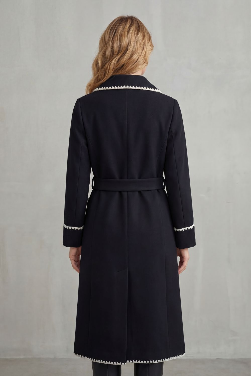 Serafelle | Women's Contrast Trim Longline Belted Coat