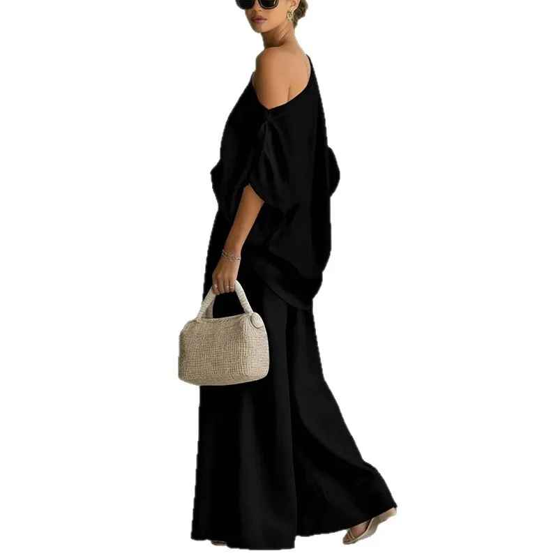 Lisa | Off-Shoulder Soft Top with Fitted Trousers Ensemble