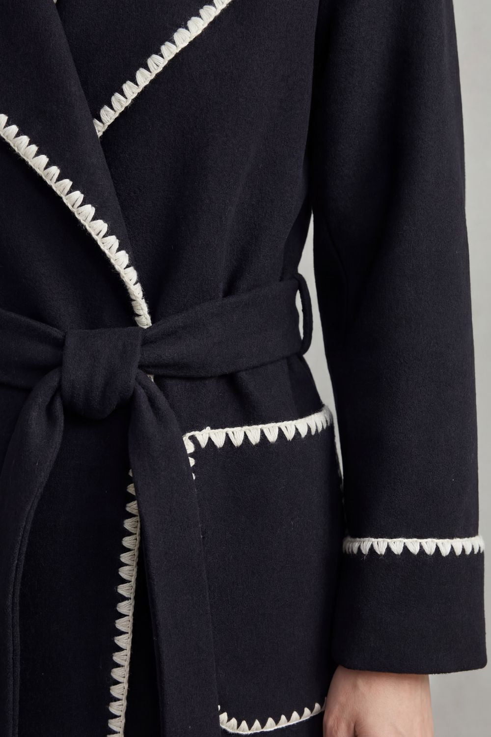 Serafelle | Women's Contrast Trim Longline Belted Coat