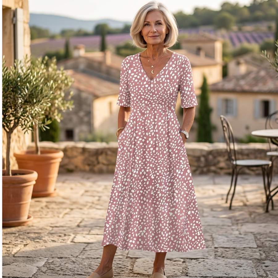 Colette | Polka Dot Print Midi Dress with Flattering Fit