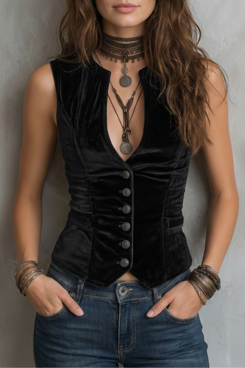 Bellavoux | Women's Sculpted Elegance Velvet Buttoned Vest