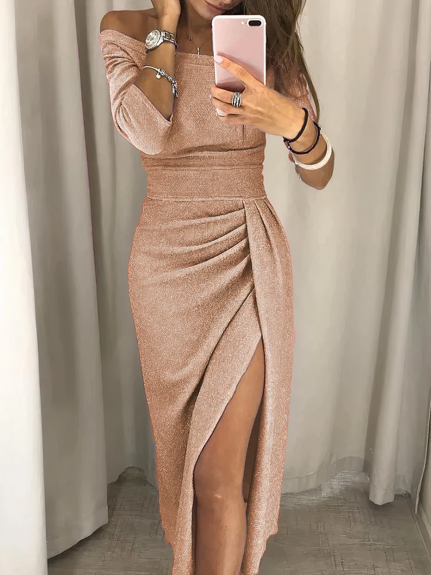 Jane - Off-shoulder Glitter Dress
