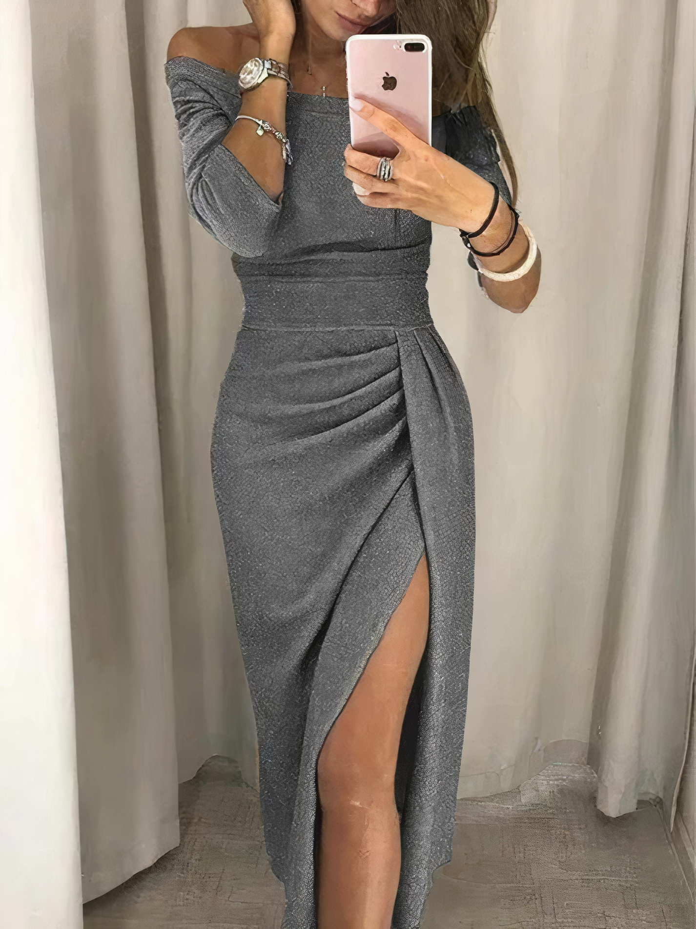 Jane - Off-shoulder Glitter Dress