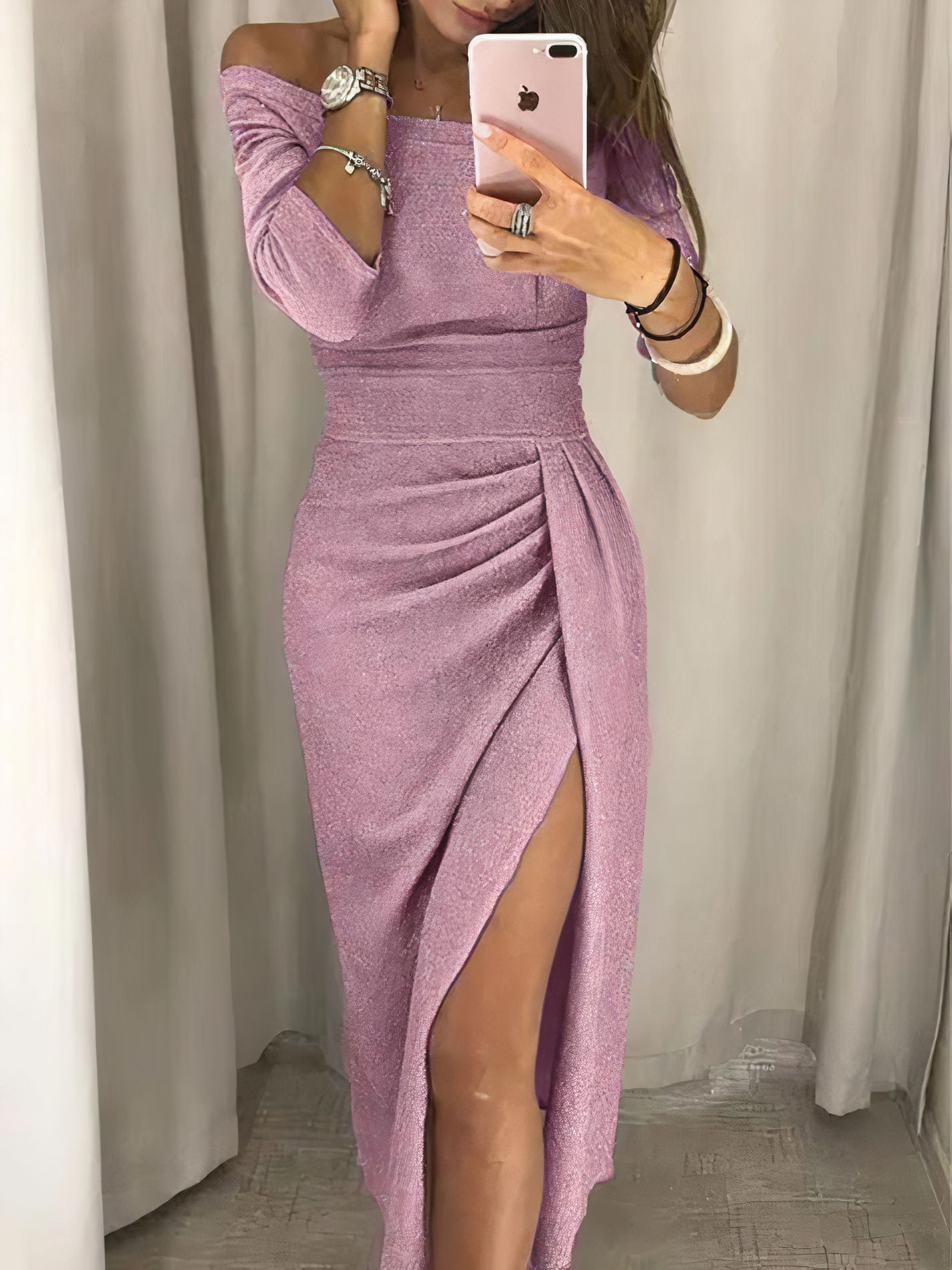 Jane - Off-shoulder Glitter Dress