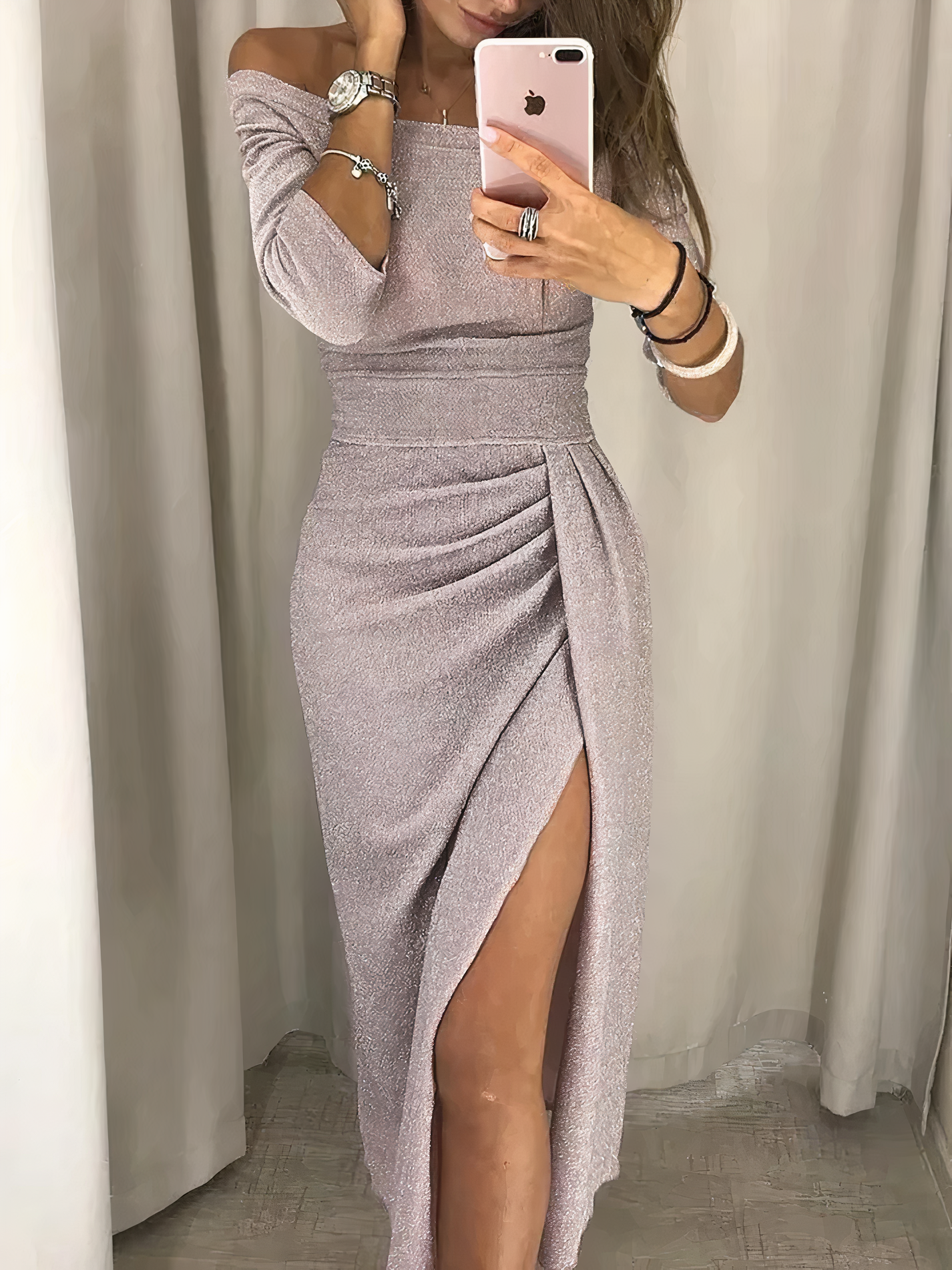 Jane - Off-shoulder Glitter Dress