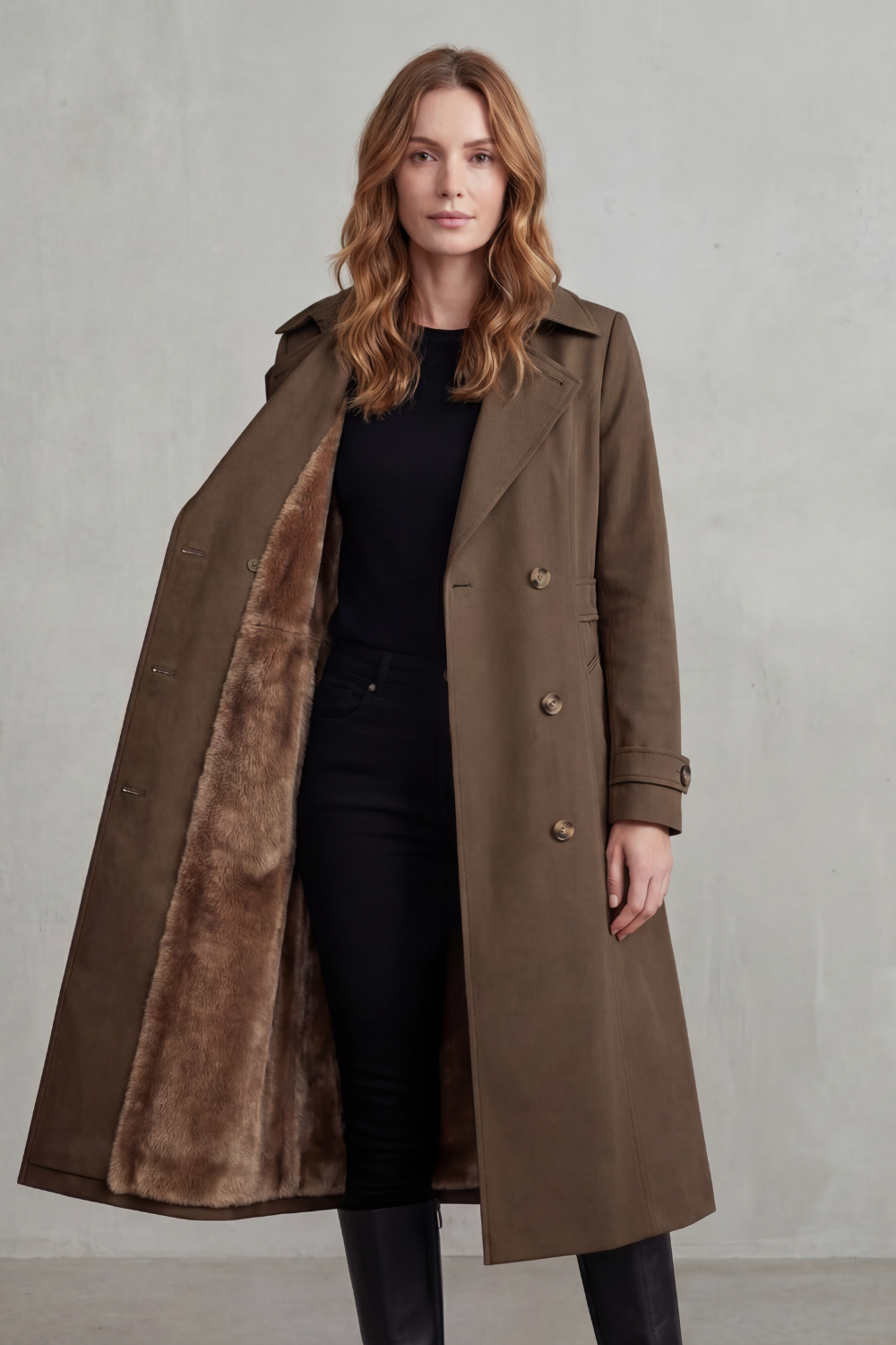 Carletta | Women's Faux Fur-lined Trench Double-breasted Winter Coat