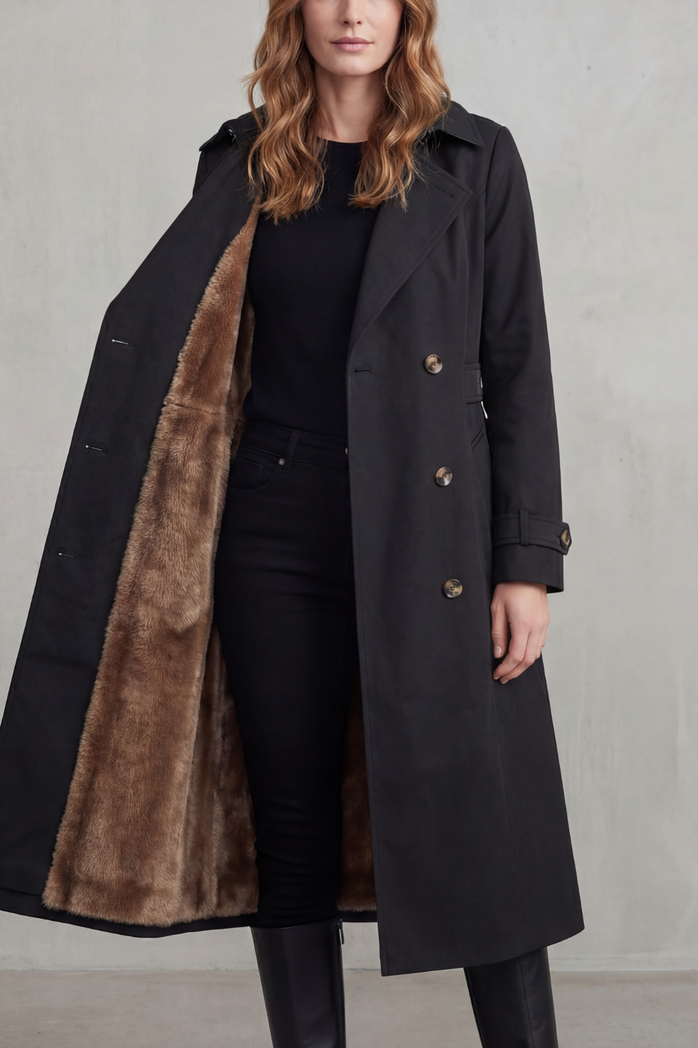 Carletta | Women's Faux Fur-lined Trench Double-breasted Winter Coat
