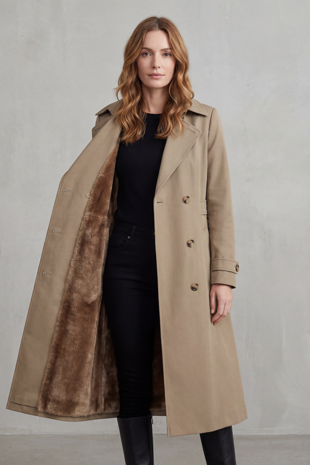 Carletta | Women's Faux Fur-lined Trench Double-breasted Winter Coat