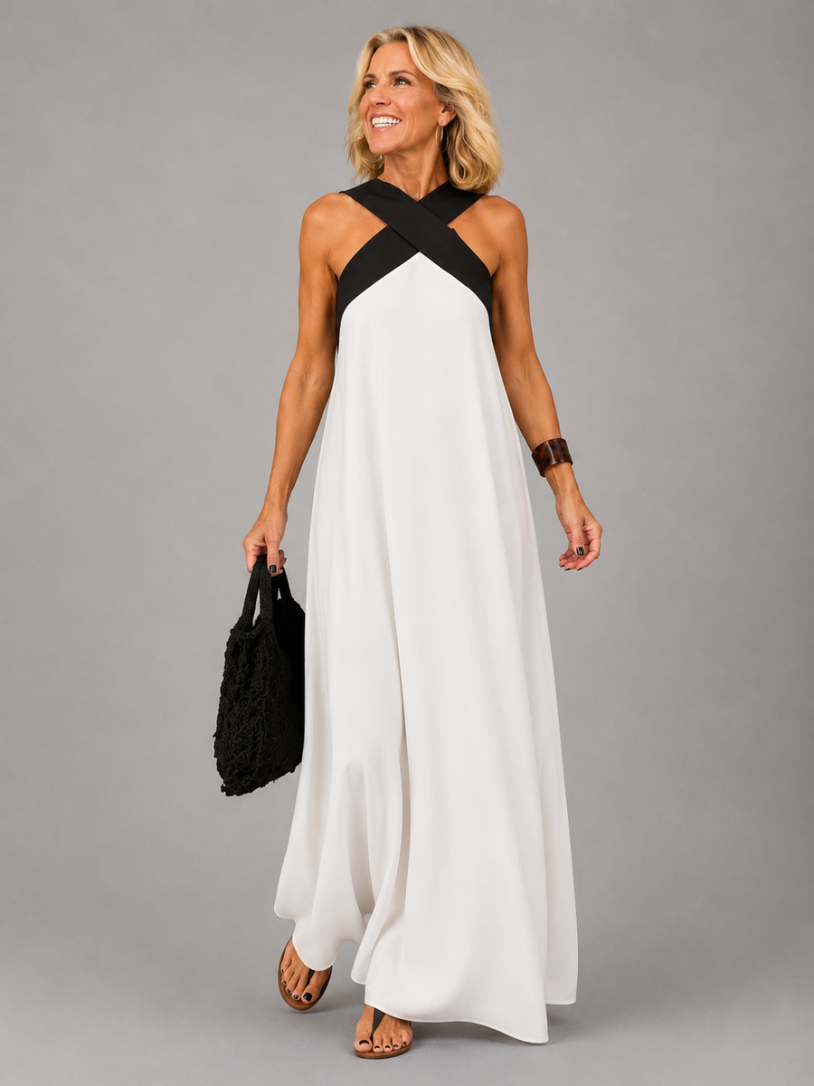 Velora™ | Elegant Cross-Design Maxi Dress