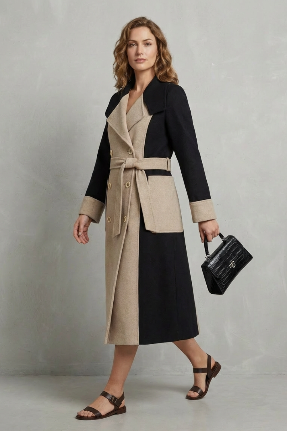 Clara | Women's Contrast Color Wool Coat Hepburn Style Elegant Overcoat