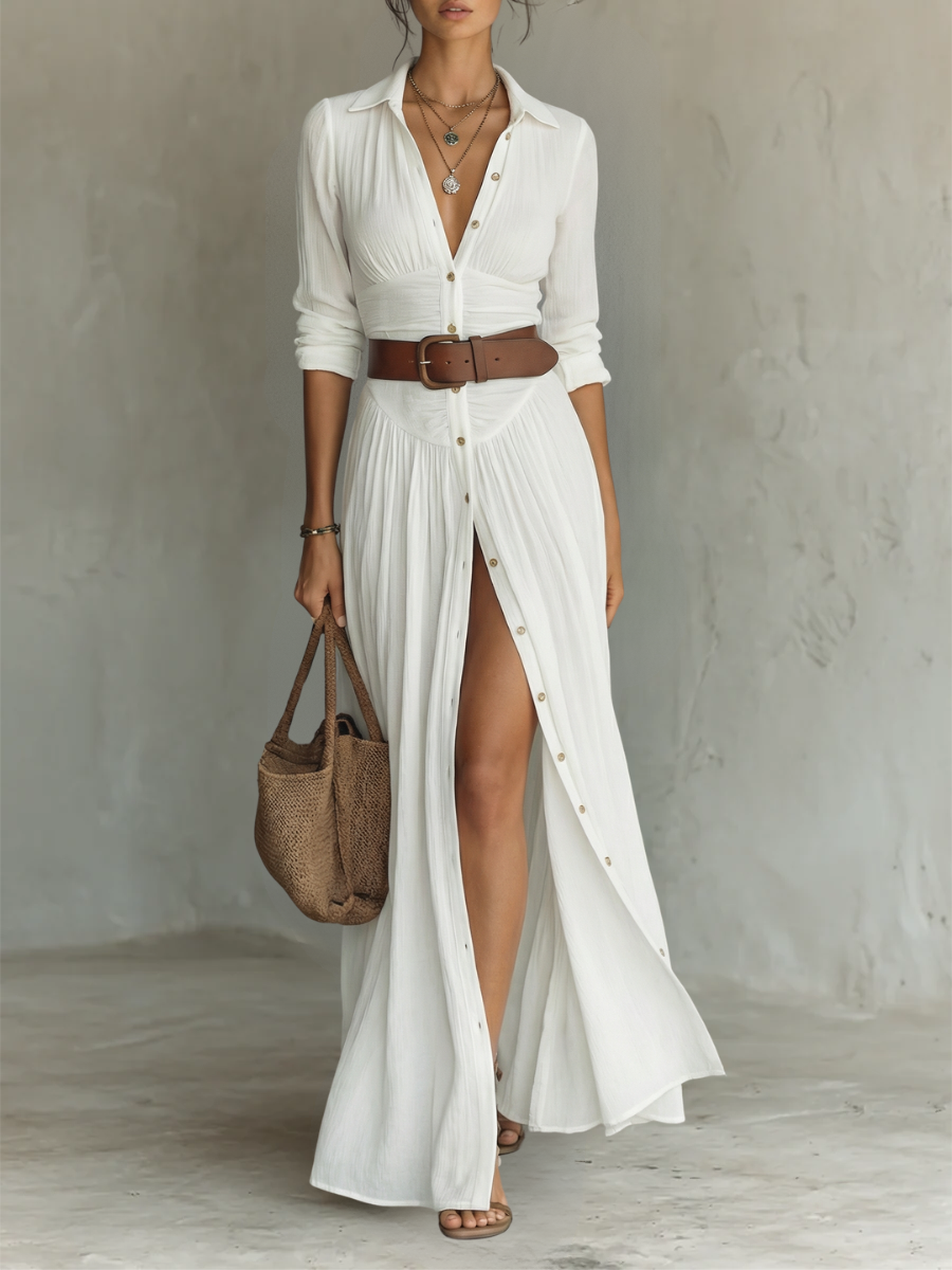 Alma | Long Sleeve Maxi Dress with Collar and Flowing Design