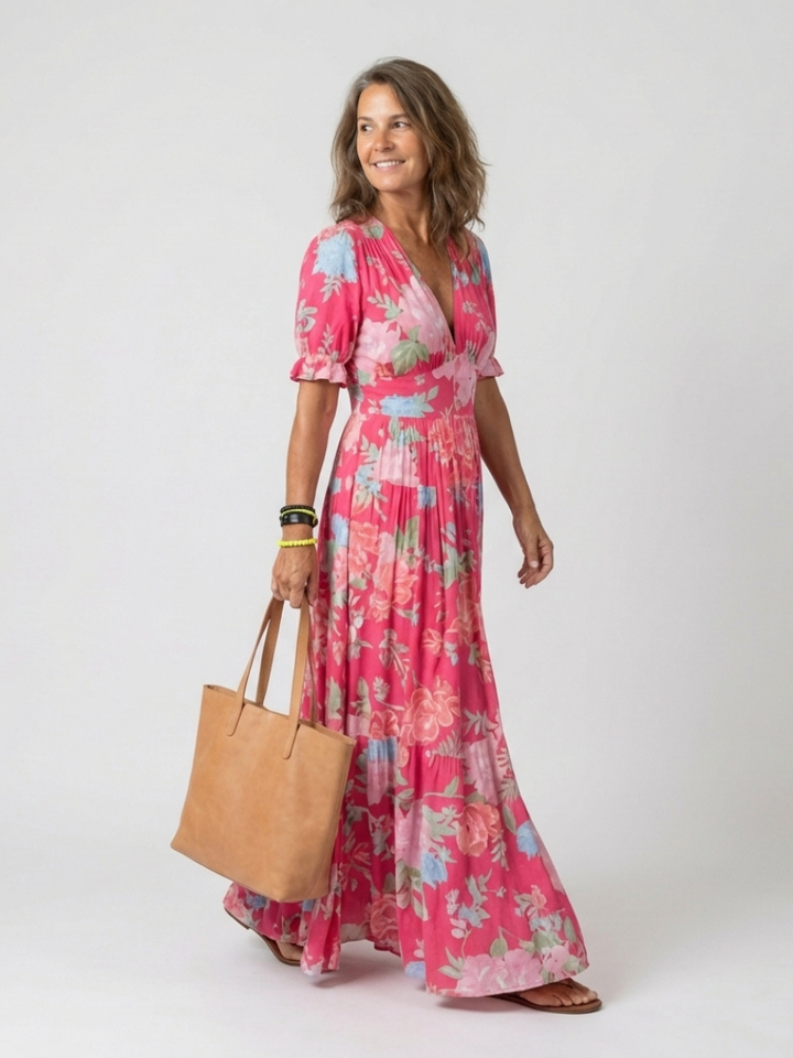 Ione | Floral Midi Dress with Sleeveless V-Neck Design