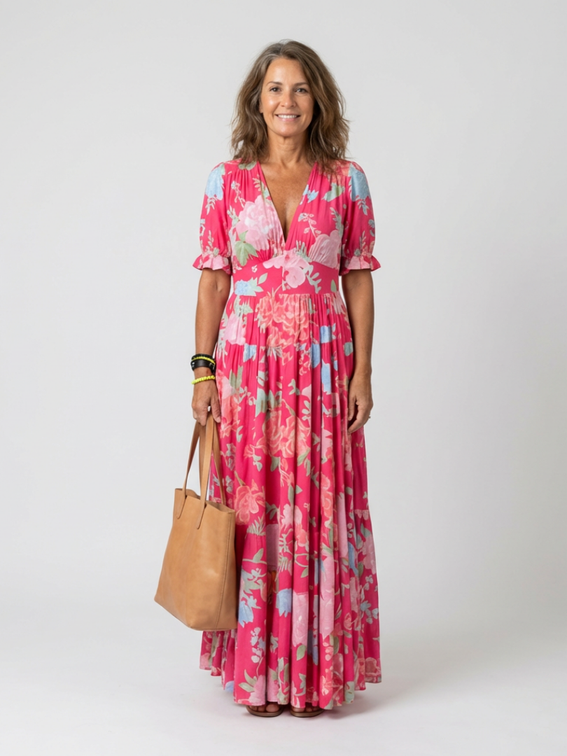 Ione | Floral Midi Dress with Sleeveless V-Neck Design