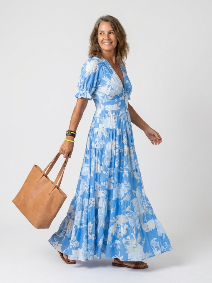 Brielle | V-Neck Short Sleeve Tiered Midi Dress