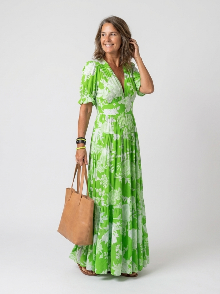 Brielle | V-Neck Short Sleeve Tiered Midi Dress