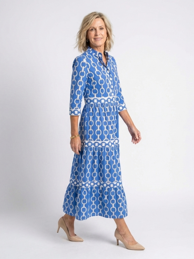 Ysolde | 3/4 Sleeve Midi Dress with Chain Print