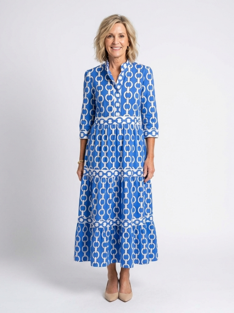 Ysolde | 3/4 Sleeve Midi Dress with Chain Print