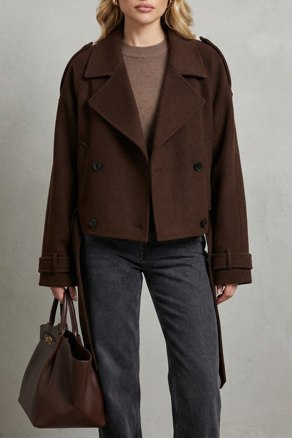 Élise | Women's Double-breasted French Woolen Jacket Cropped City Coat