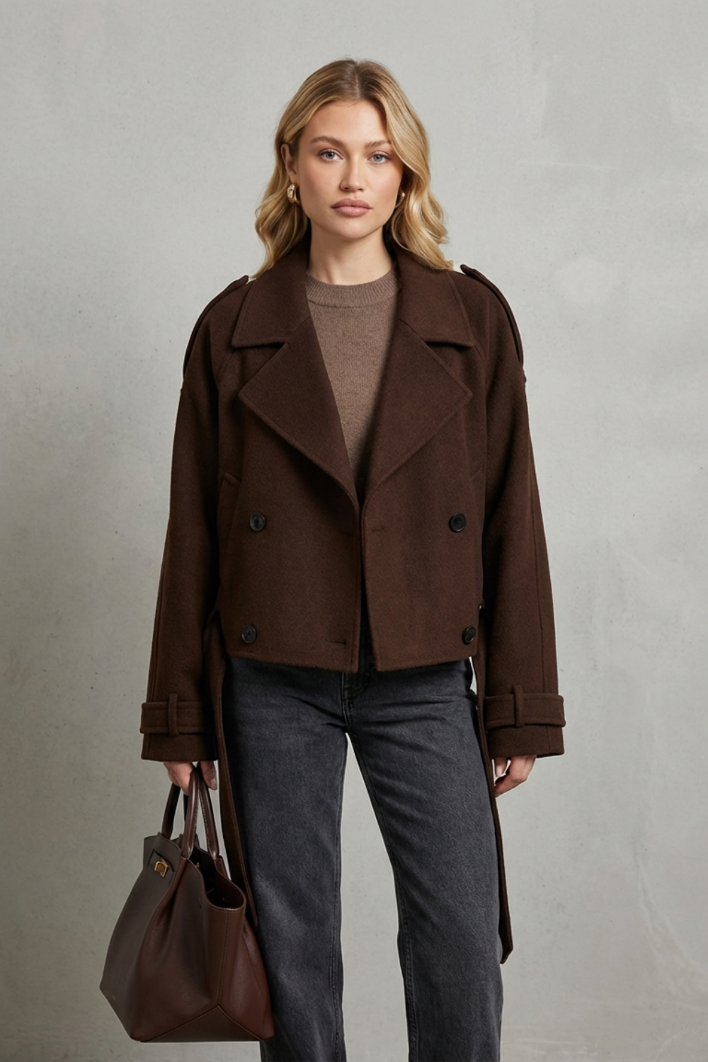 Élise | Women's Double-breasted French Woolen Jacket Cropped City Coat