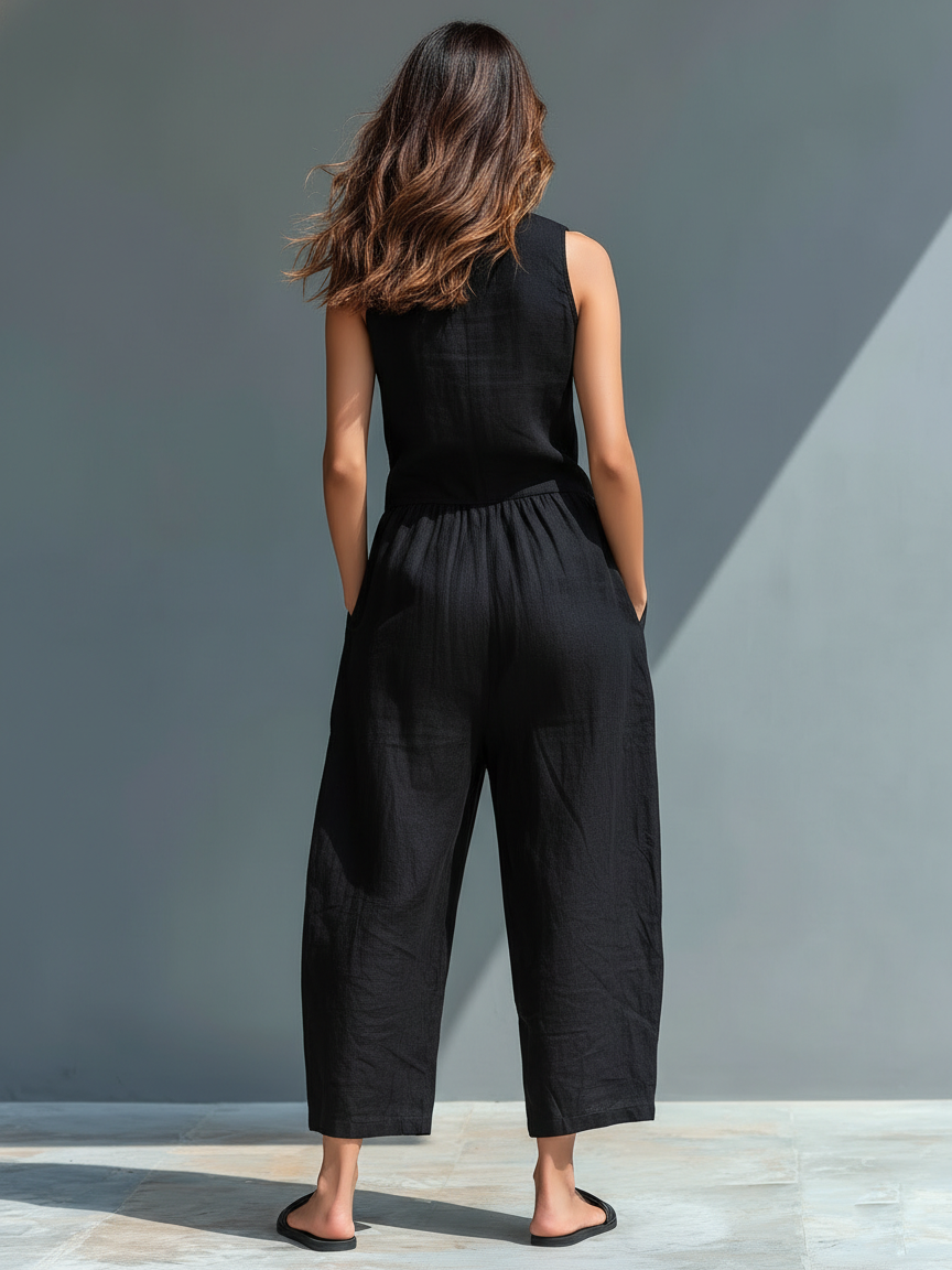 Vittoria | Sleek Black Linen Jumpsuit
