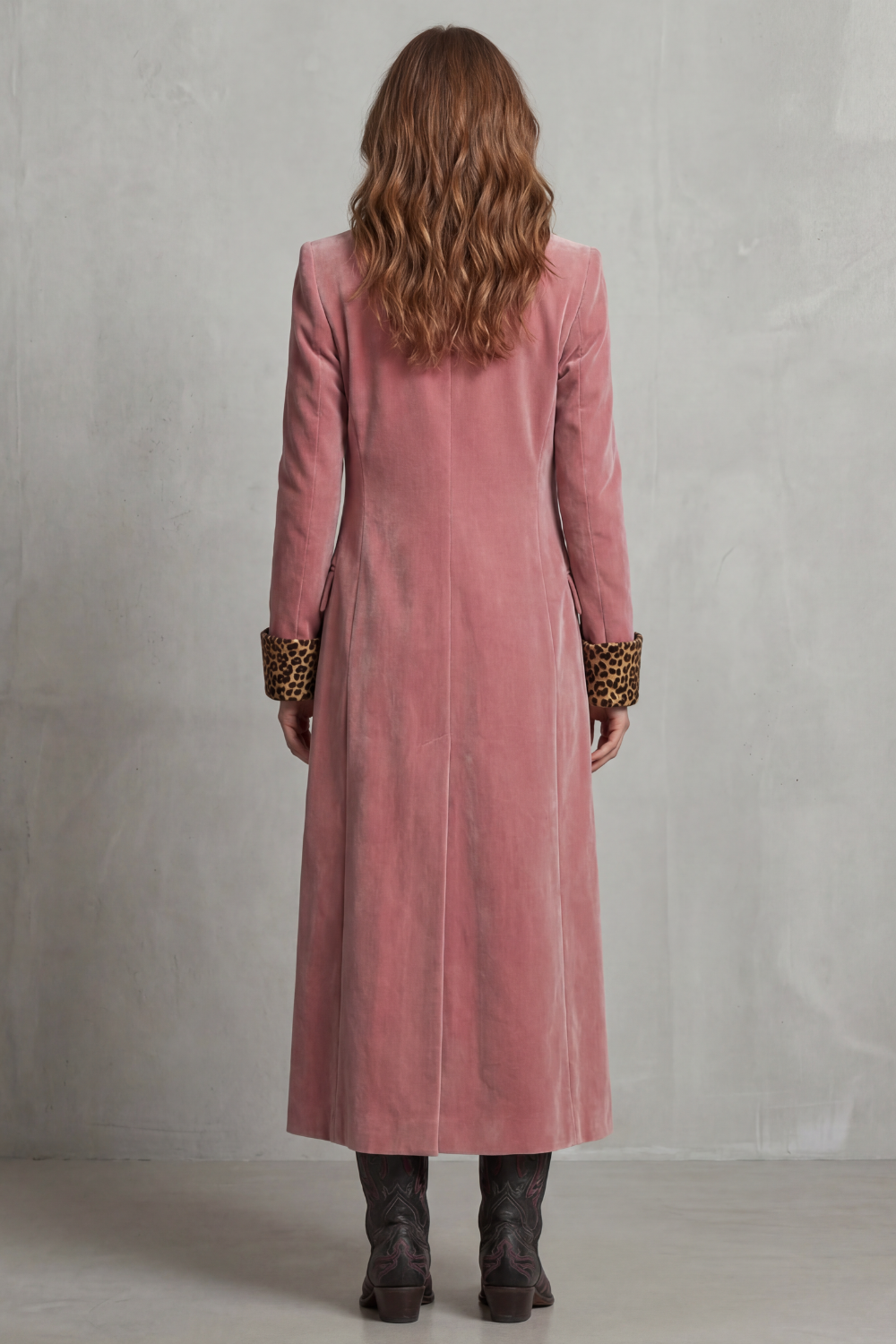 Lusavine | Women's Leopard-lined Velvet Elegance Long Coat
