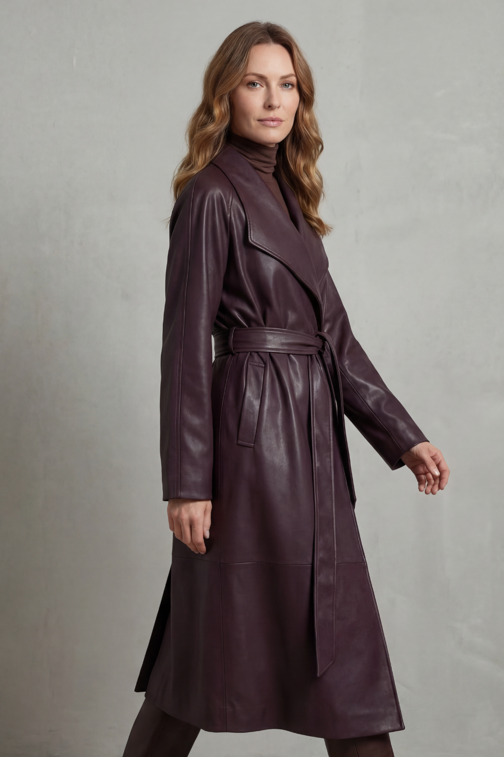 Marzienne | Women's Waist-cinching Silhouette Faux Leather Trench Coat