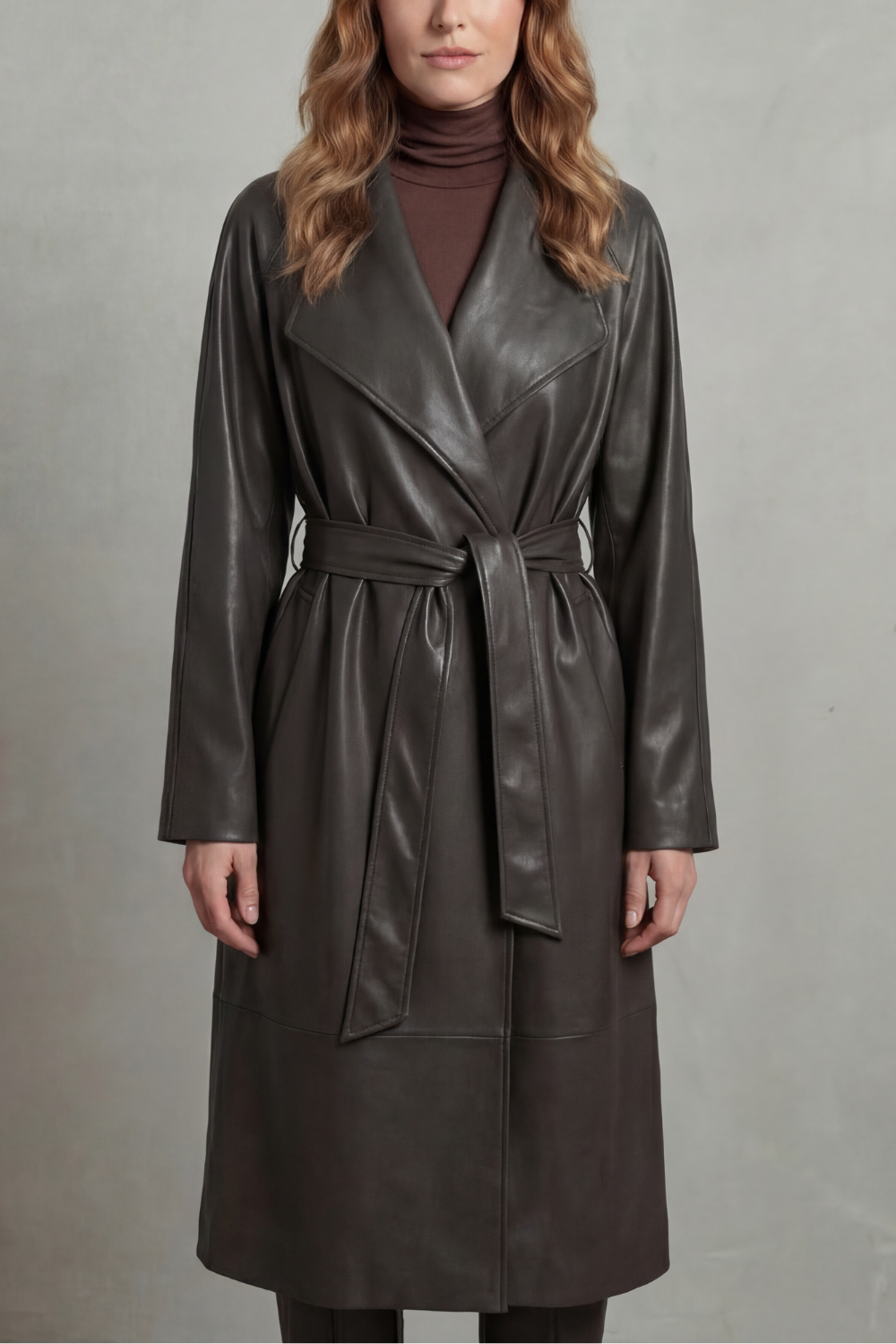 Marzienne | Women's Waist-cinching Silhouette Faux Leather Trench Coat