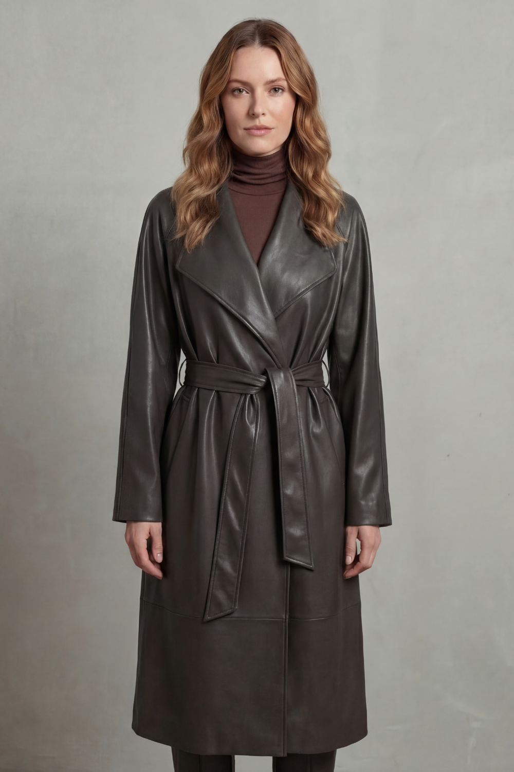 Marzienne | Women's Waist-cinching Silhouette Faux Leather Trench Coat