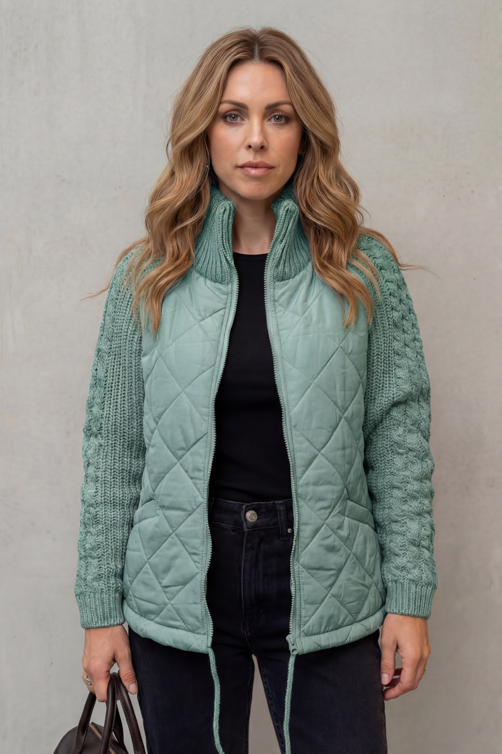 Norcetta | Women's Textured Knit Detail Quilted Puffer Jacket