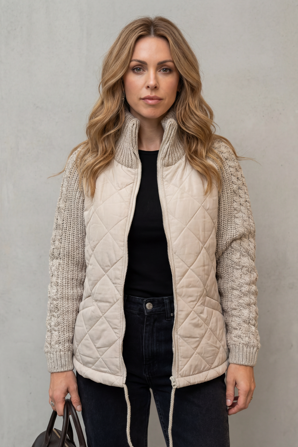 Norcetta | Women's Textured Knit Detail Quilted Puffer Jacket