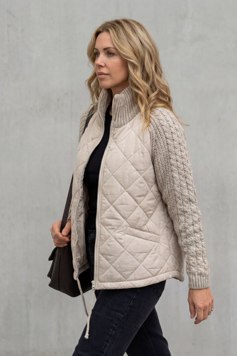 Norcetta | Women's Textured Knit Detail Quilted Puffer Jacket